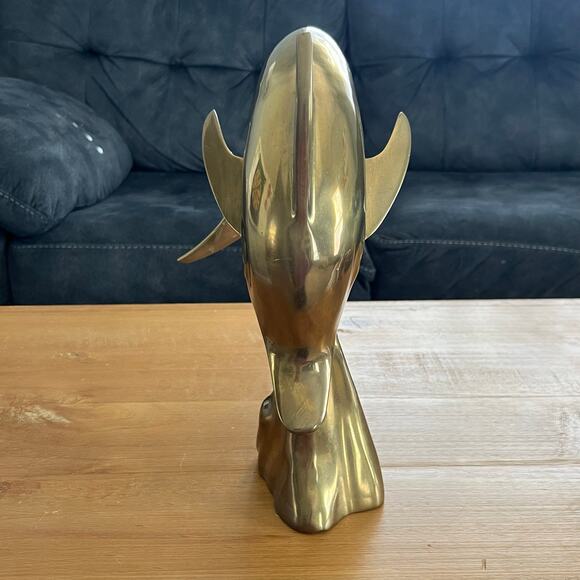 Vintage Brass Dolphin Statue 14in tall Extra Large - Picture 3 of 6